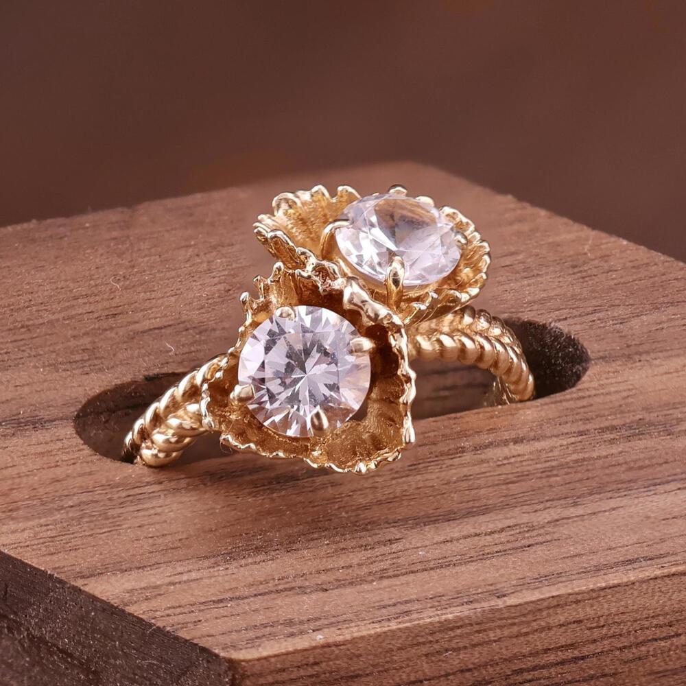 VINTAGE ULTRAGEM 14K Gold "SD" 1.25 CTW Synth. Diamond "Toi et Moi" Ring Sz 6.25